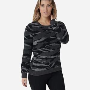 Barefoot Dreams CozyChic Sweater Size Small Gray Black Camo Pattern Cozy